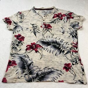 Voyage Henley Shirt Mens Medium Grey Good Floral Palm Leaf Cotton V3080G-MN